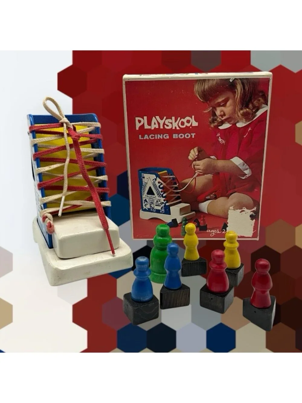PLAYSKOOL Vintage Red Box Lacing Boot Learning While Playing in Original Box